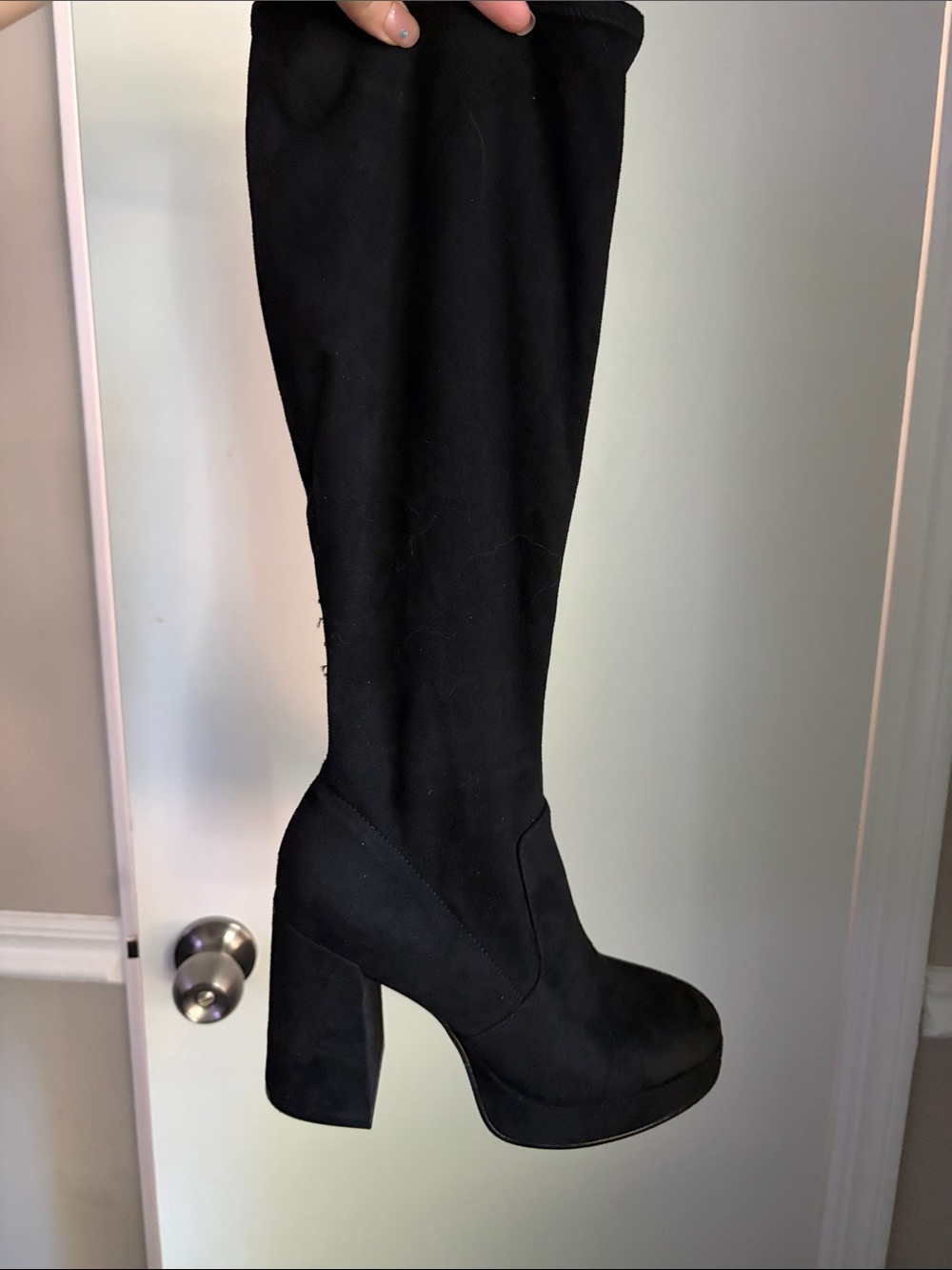 Steve Madden Black Knee-High Platform Block Heel Boots
